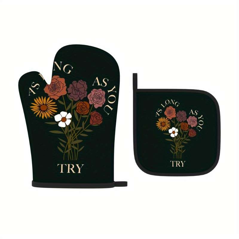 2pcs 26.92x17.02 cm Heat Resistant Oven Mitts And Potholders