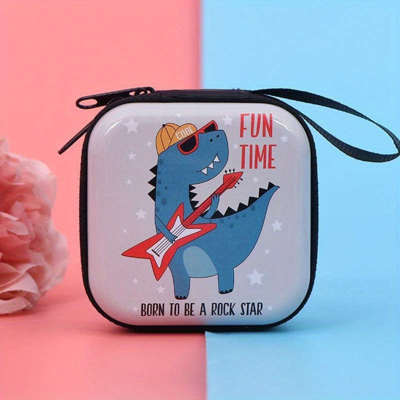 1pc Creative Iron Art Dinosaur Coin Purse Cartoon Keychain Zipper Bag for Headphones And Data Cable