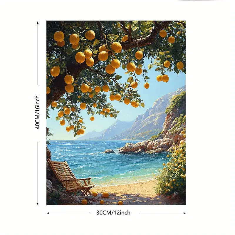 1pc Lemon Tree Coastline Canvas Poster Frameless Wall Art Decor Waterproof Fade-Resistant for Home O