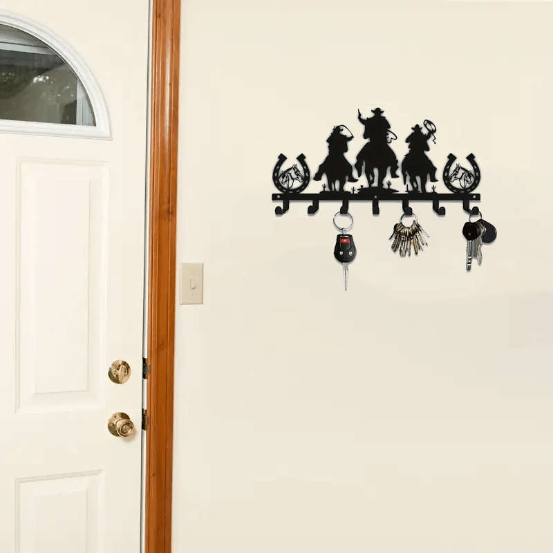 Western Cowboy Metal Key HookRustic Horseshoe Wall Art for Keys Coats Hats  Towels  Easy Inst