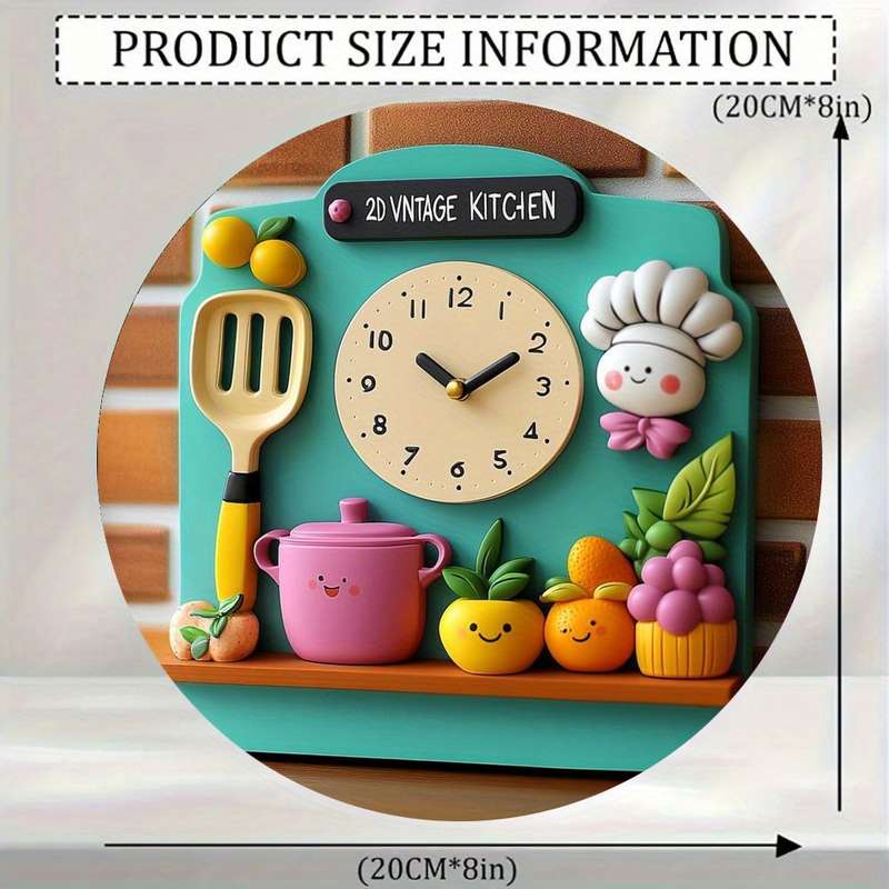 1pc 2D Retro Kitchen Wall Clock Vintage-Inspired Aluminum Decor with Playful Kitchen Not real clock