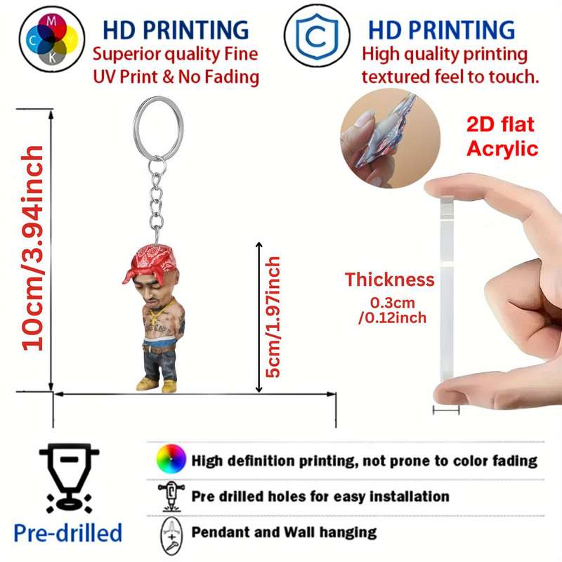 1pc 2D Flat   6pcs Rapper Acrylic Keychain Suitable for Backpack And Car Key Decorat
