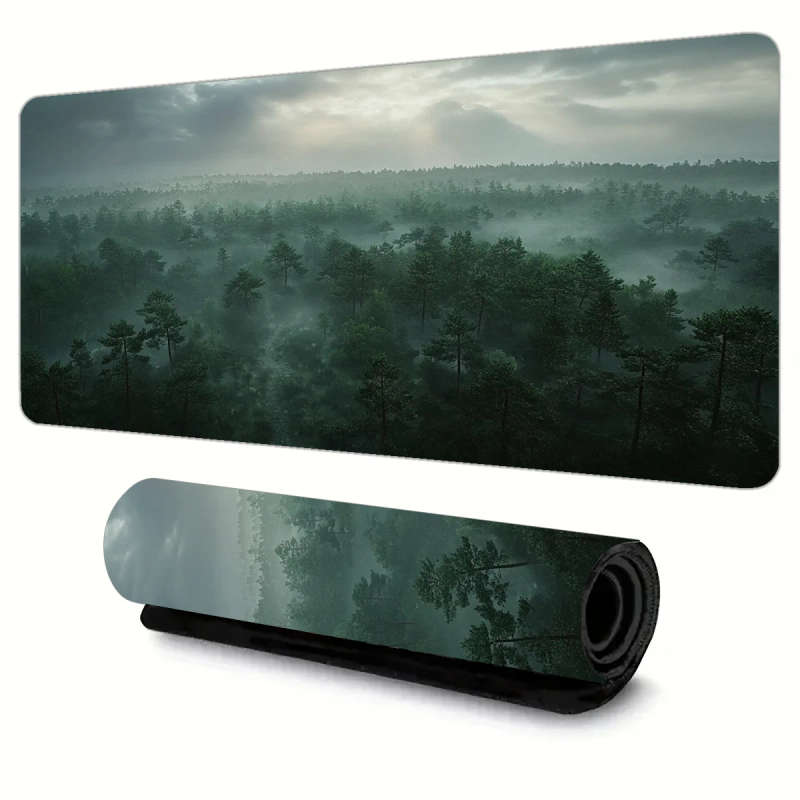 1pc 30x60cm Mystical Foggy Forest Design Mouse Pad Waterproof Non-slip Rubber Base