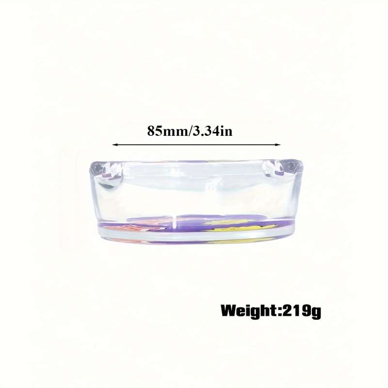 1pc 85mm Round Glass Ashtray Vibrant Purple and Yellow Design
