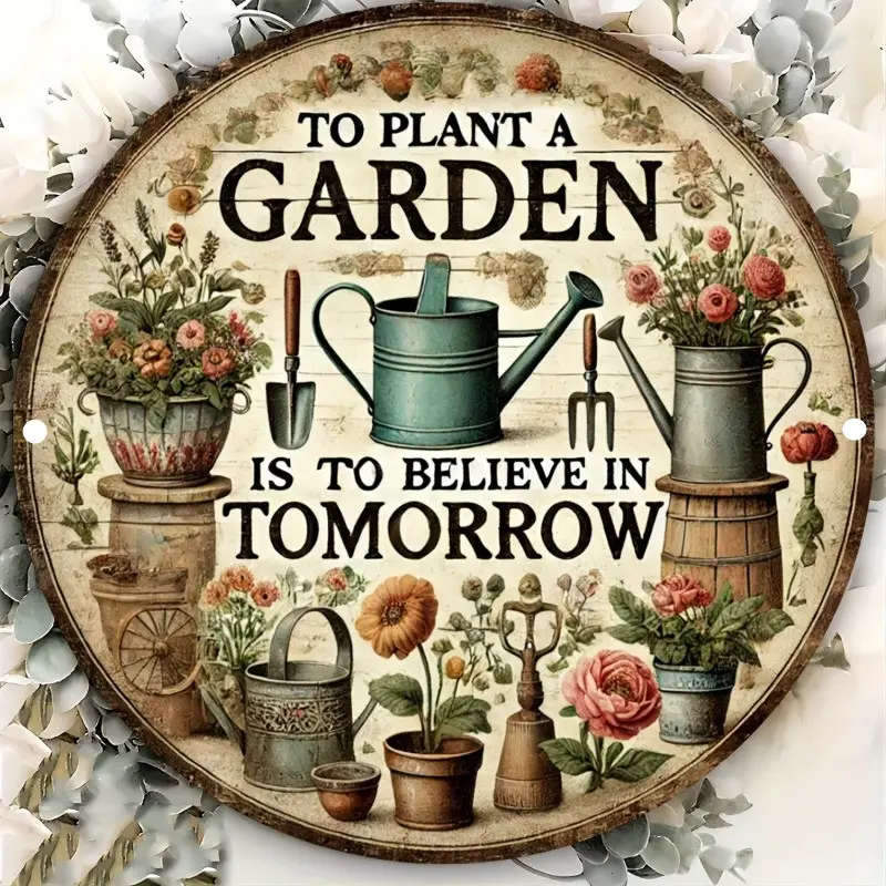 1pc Vintage Planting Garden Believing in Tomorrow Wall Sign 17.78x17.78cm Wood Fiberboard Decor for