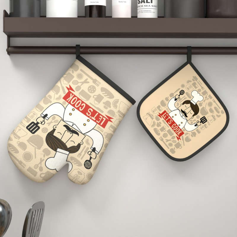 2pcs Master Chef Kitchen Oven Mitts and Potholders Set 26.92x17.02 cm Heat Resistant Polyeste