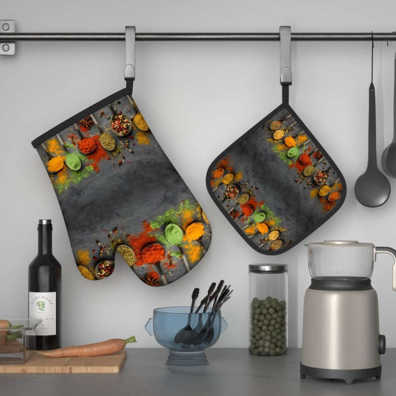 2pcs Colorful Spice-Inspired Heat-Resistant Oven Mitts and Pot Holders 26.92x17.02 cm Vibran