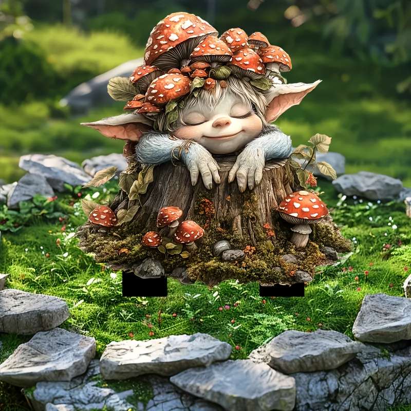1pc 2D Flat  1 Art Deco Bohemian Garden Stand Mushroom Fairy  Plastic Ground Stand Outdoor Lawn