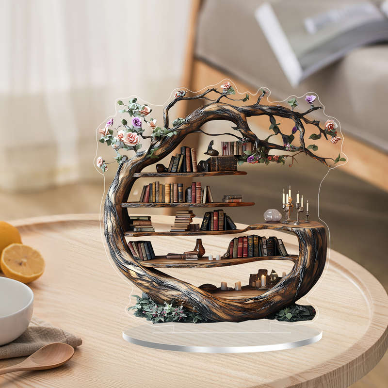 1pc 2D Flat  Elegant Spring Forest Tree of Life Acrylic Decoration with Wooden-Texture Design Ver