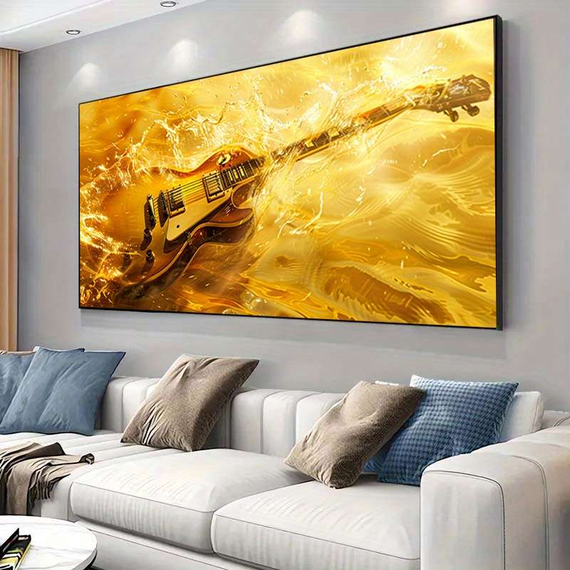 1pc  Vibrant Electric Guitar Flames Canvas Art 59.99cm x 119.99cm Frameless Modern Poster S
