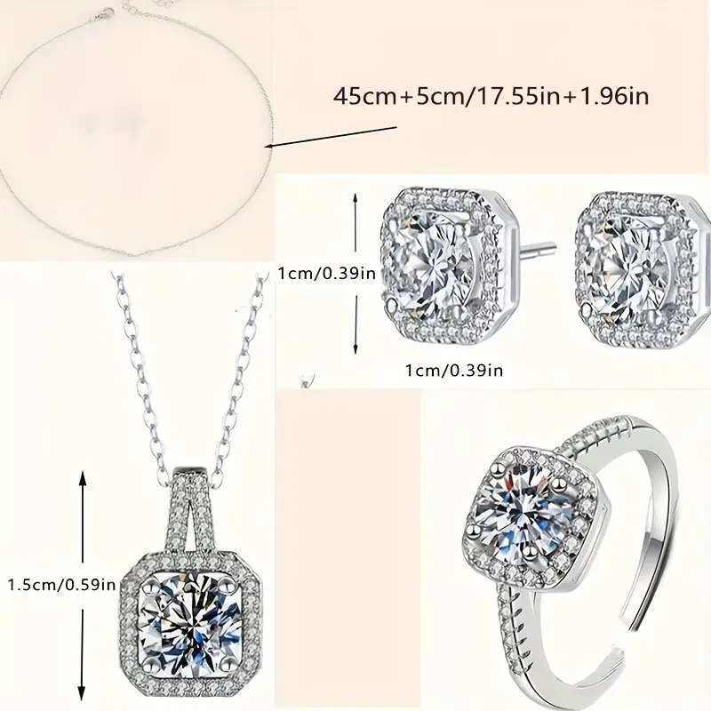 4 Piece Jewelry Collection  Pendant Necklace, Earrings, And Adjustable Ring