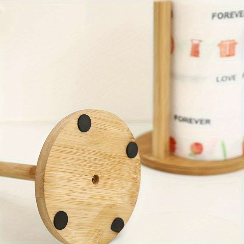 1pc Rustic Bamboo Paper Towel Holder Freestanding Wooden Dispenser for Kitchen Bathroom Fa