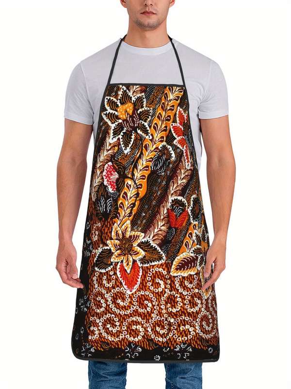 1pc Indonesian Ethnic Print Apron Vibrant Floral Geometric Design Durable Polyester Woven