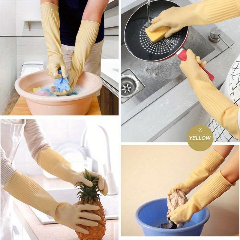 2 Pairs Hand Wash Safe 38cm Cream Gloves Size XL Household Cleaning Gloves