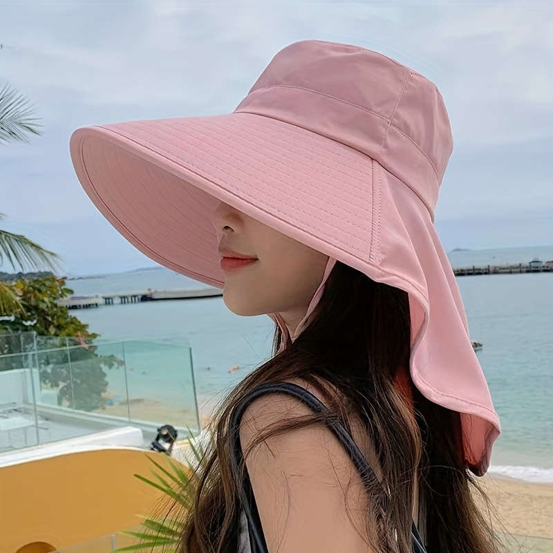 1pc Women's Fashionable Sun Protection Bucket Hat with Ponytail Hole Breathable Polyester Adjust