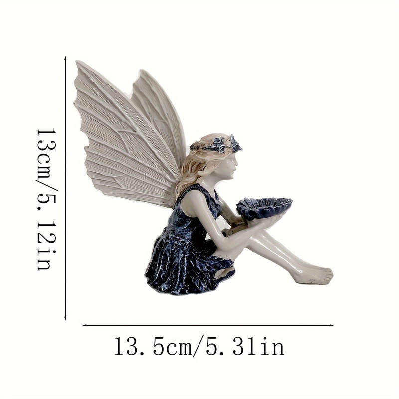 1pc 2D Flat Whimsical Fairy Garden Statue Resin Fairy with Wings Holding