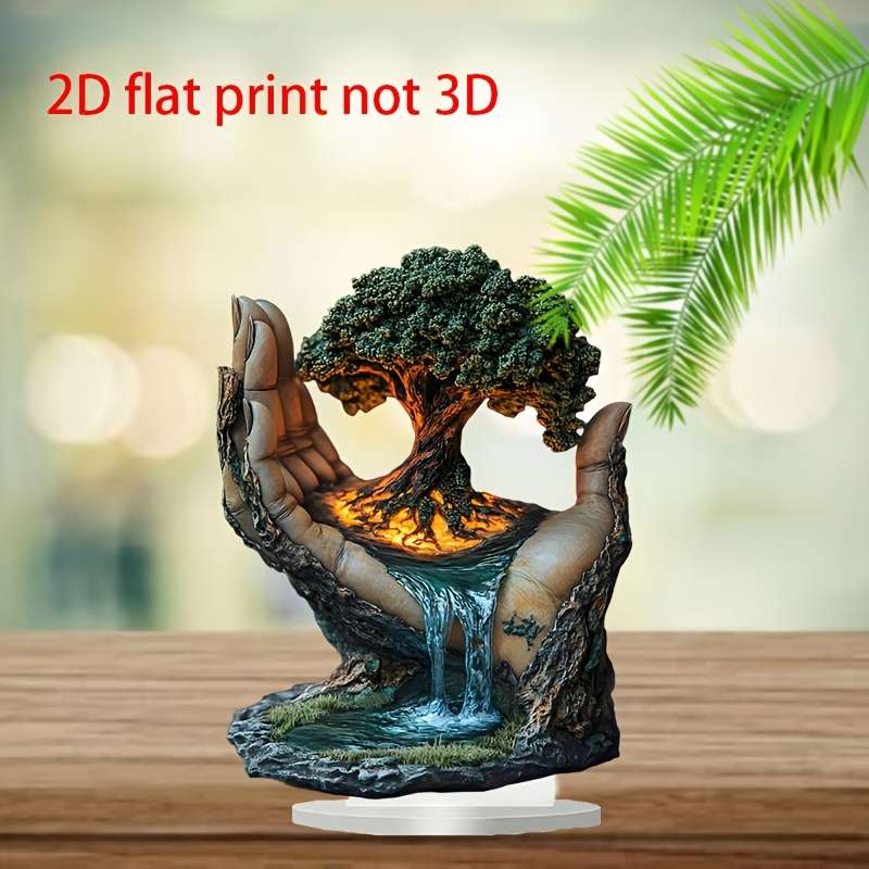 1pc 2D Flat  Tree of Life Acrylic Desktop Decoration Bohemian Style  Print Art 20.32x14.9