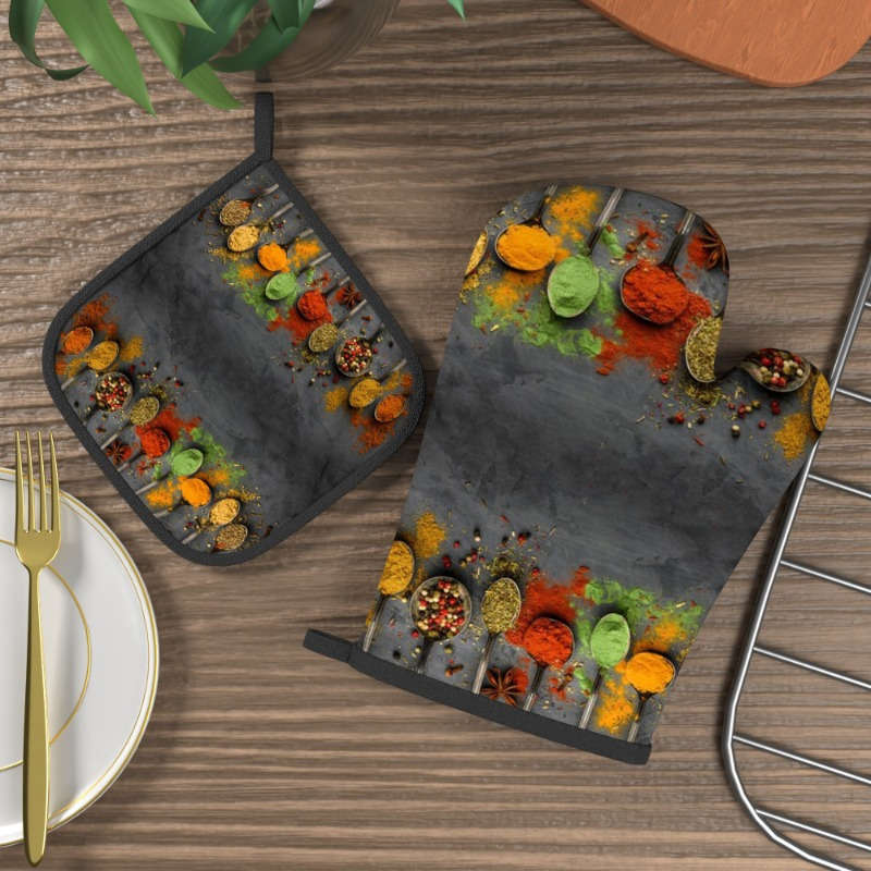 2pcs Colorful Spice-Inspired Heat-Resistant Oven Mitts and Pot Holders 26.92x17.02 cm Vibran