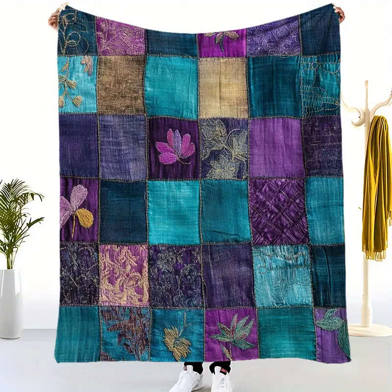 1 Vintage Floral Patchwork Flannel Throw Blanket 130*150CM