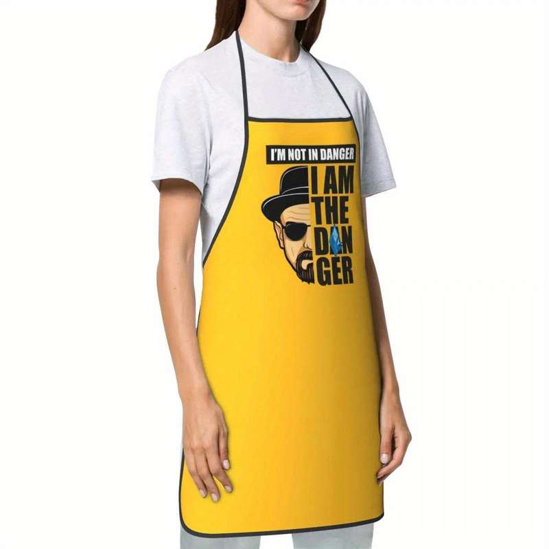 1pc Heisenberg "I Am The Danger" Apron Yellow Denim Adjustable Neck Waist Straps Front Po