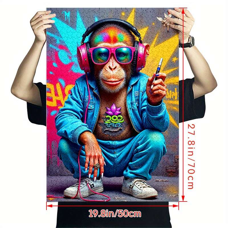1000pcs Jigsaw Puzzle Trendy Monkey with Headphones Vibrant Graffiti Art Advanced