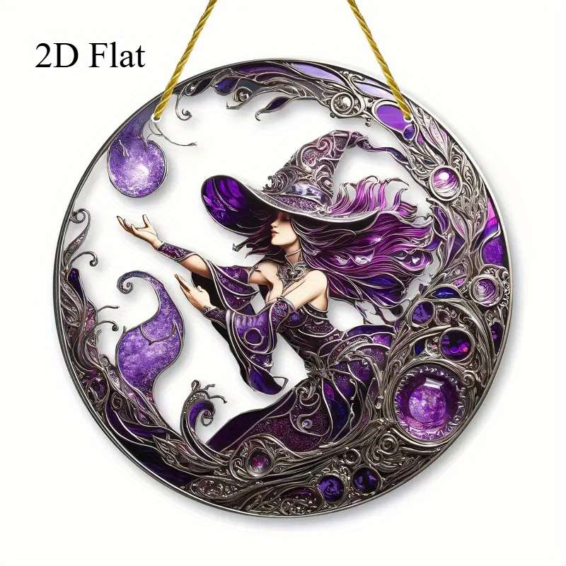 1pc 2D Flat   5.99cm Round HD Magic Witch Window Hanger Perfect Gift for Halloween Sisters o