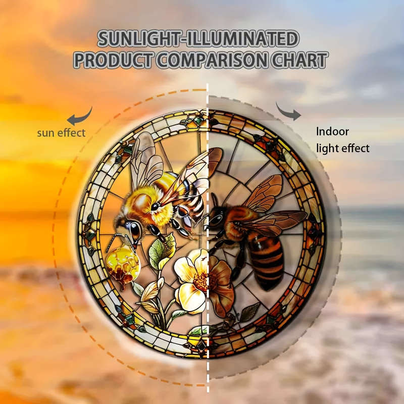 1pc 2D Flat  20.32cm Acrylic Bee and Flower Stained Glass-Style Suncatcher Vibrant Wall Hanging D