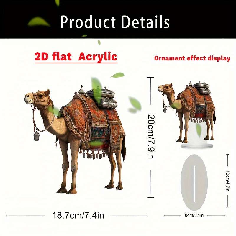 1pc 2D Flat  Elegant  Camel Tabletop Decor Bohemian Style Acrylic Animal Figurine with Ornate S
