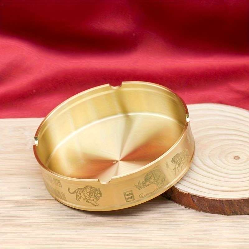 1pc Elegant Golden Tiger Dragon Design Brass Ashtray High-End Modern Traditional Style Ide