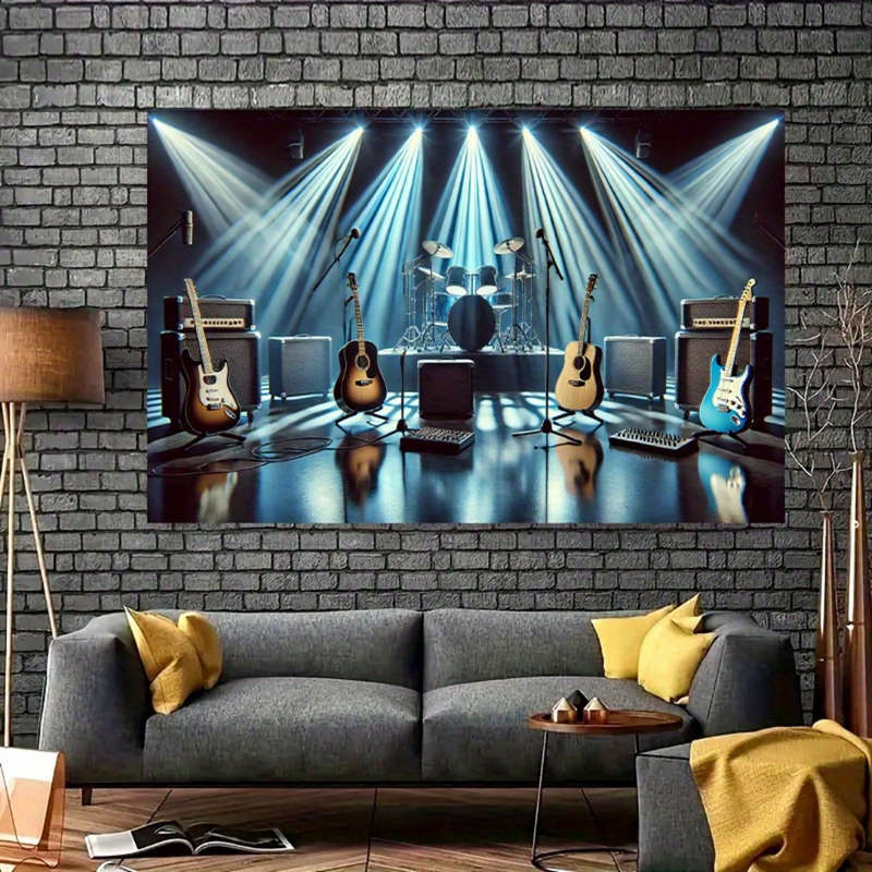 1pc  Rock Band Polyester Party Banner Music Stage Instruments Backdrop for Room Decor Studio