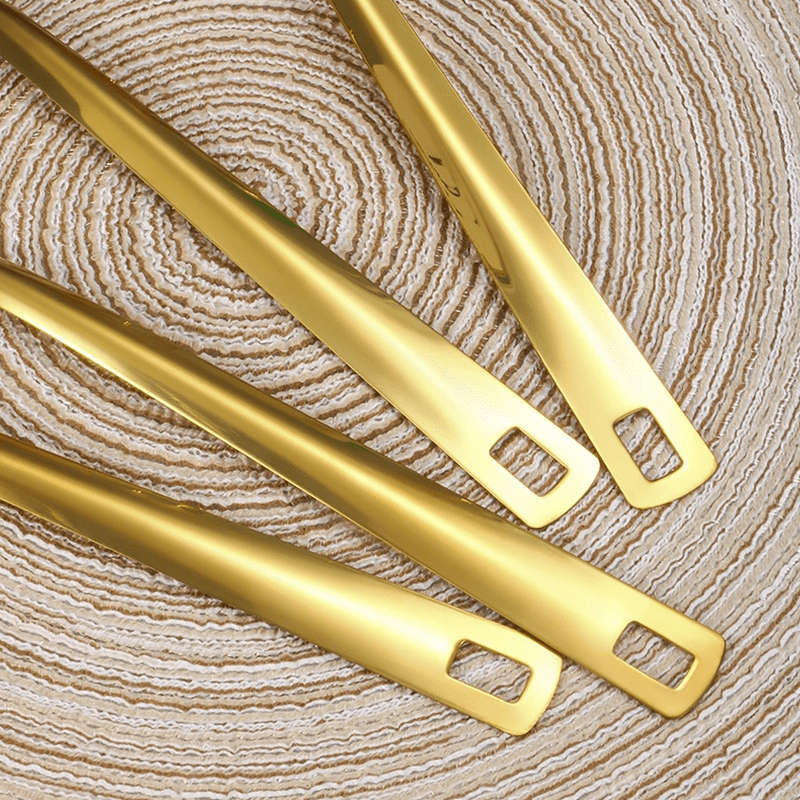6pcs Gold-Plated Stainless Steel Kitchen Utensil Set Includes Soup Spoon Colander Frying Sh
