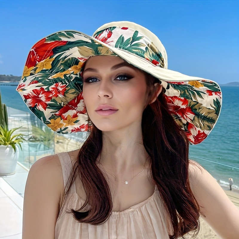 1pc Women'S Summer Beach Hat with Extra Large Brim Outdoor Vacation Travel Hiking Foldable Sun