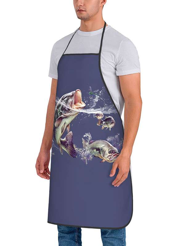 1pc Vintage-Style Fish Pattern Apron for Chefs BBQ Enthusiasts Durable 100% Polyester Easy-Car