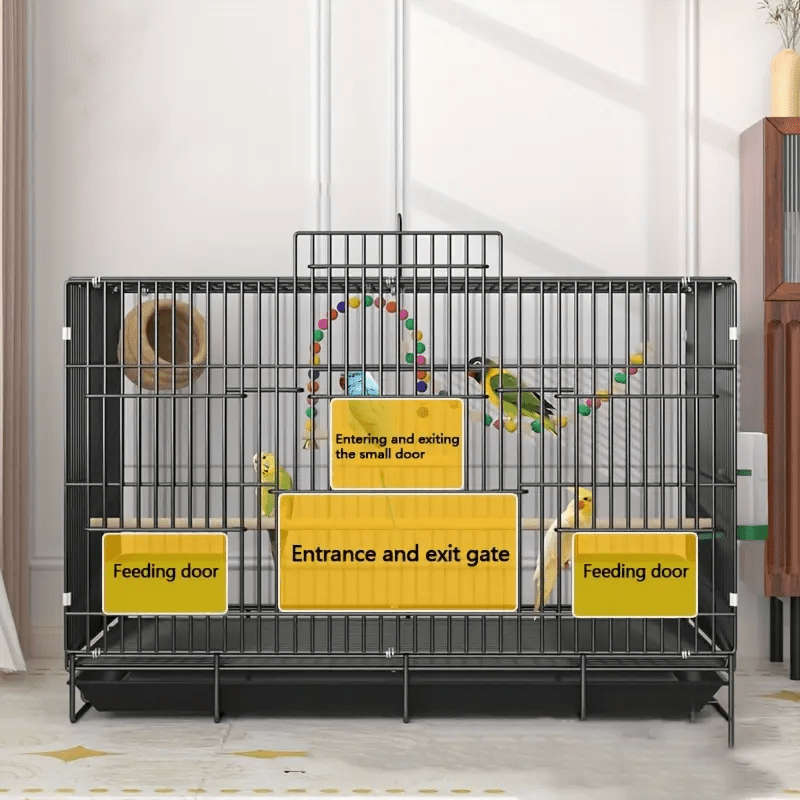 1pc Black cage + tray + trough + standing pole size 20.08*13.78*15.35 inches/51*35*39 cmPet Cage