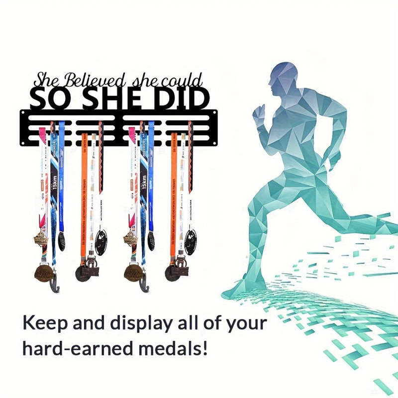 Inspirational She Believed She Could So She Did Medal HangerMetal Wall Display for 60+ Medals
