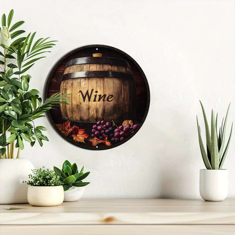 1pc 2D Round Aluminum Sign Featuring a Barrel Theme Perfect for Home Decor As a Hanging Ornament Sui