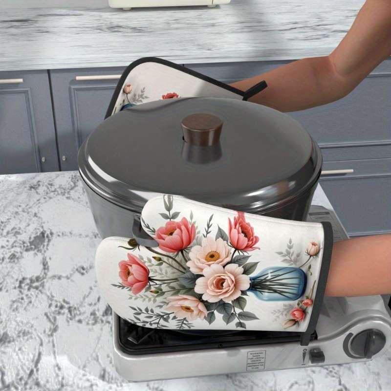 2pcs 26.92x17.02 cm Heat Resistant Oven Mitts And Potholders