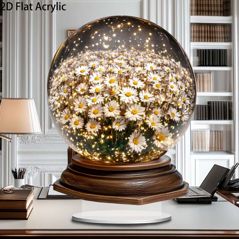 1pc 2D Flat  Acrylic Sunflower Crystal Ball with Stand  Multipurpose Festive Decor for Christmas
