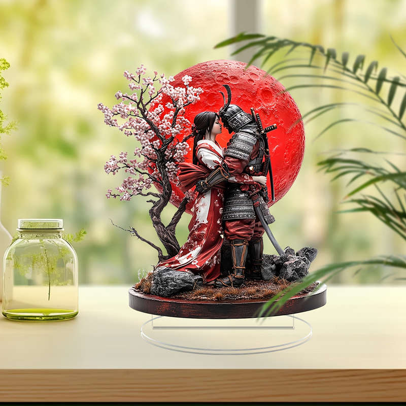1pc 2D Flat   Bohemian Acrylic Samurai and Geisha Statue Elegant Home and Window Decoratio