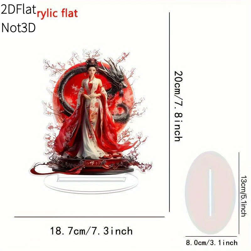 1pc 2D Flat   Acrylic Cheongsam Girl Figurine with Stand Vibrant Red White Traditional Chines