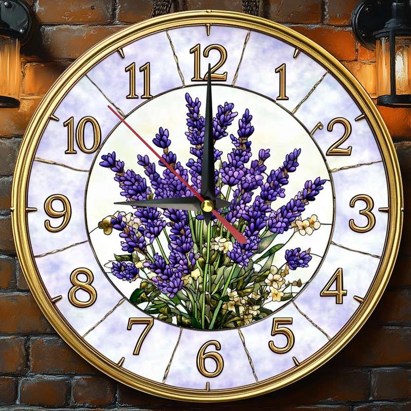 1pc Vintage Lavender Wooden Wall Clock Silent Farmhouse Style Decor for Kitchen Bedroom Office