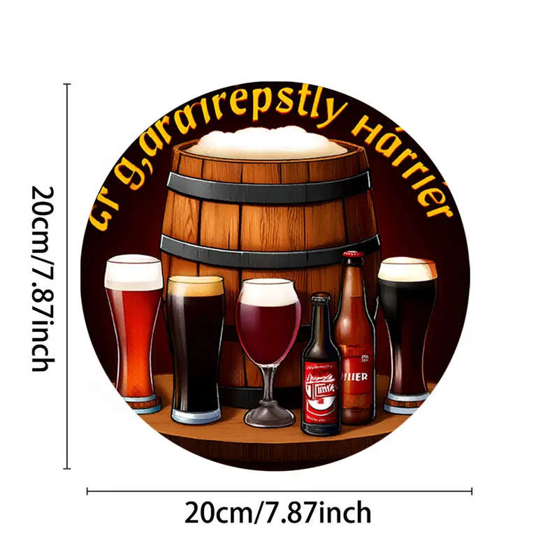 1pc Vintage Beer Barrel Glasses Wall Decor 19.81cm Round Aluminum Sign Rustic Brewing Theme Durable