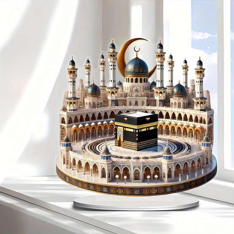1pc 2D Flat  Bohemia Style Crystal Mosque Desktop Decoration Intricate  Acrylic Islamic Archite