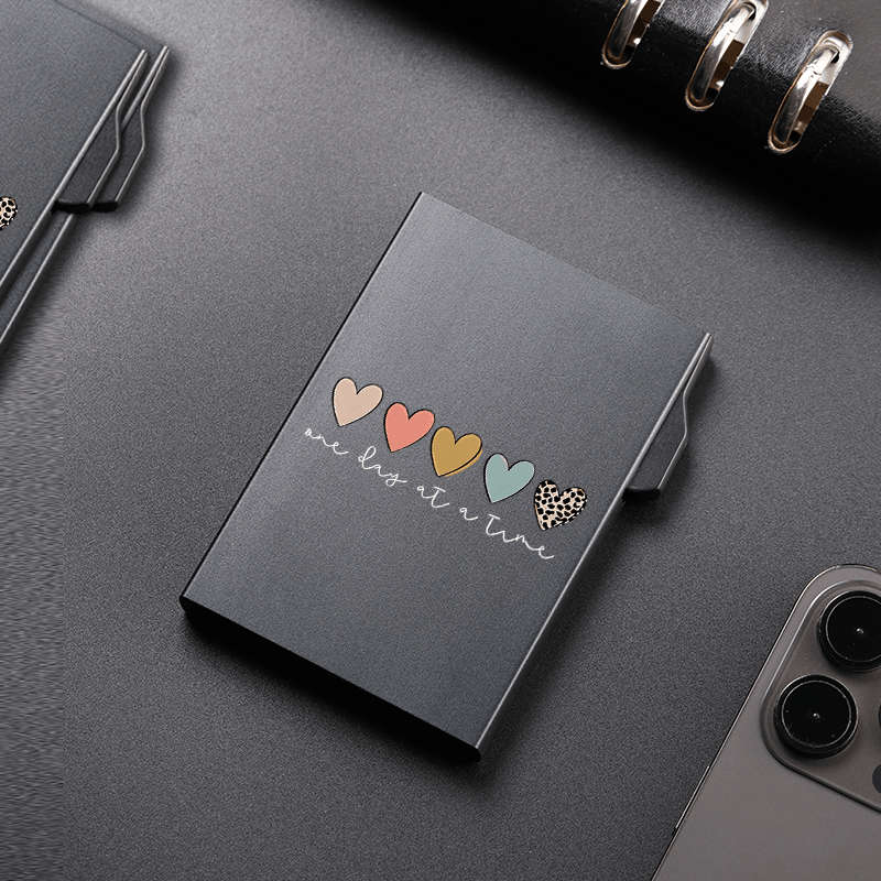 1pc Love Series Side Push Pop-Up Wallet C Minimalist Metal RFID Blocking Card Holder with Heart Gra