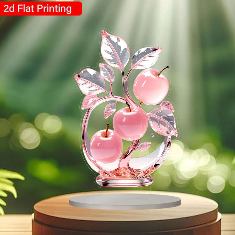 1pc 2D Flat   Crystal Apple Tree Ornament with Stand Elegant Pink Acrylic Decorative Piece for