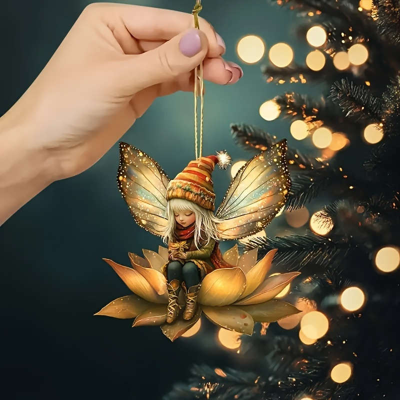 1pc 2D Flat  Acrylic Spring Fairy Pendant Ornament Waterproof Pre-Drilled No Feathers No Power