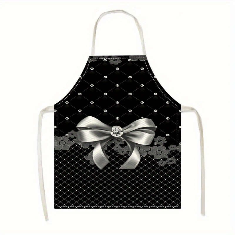 1pc Large Linen Apron with Elegant Bow Floral Pattern Durable Sleeveless Easy-to-Clean Ki