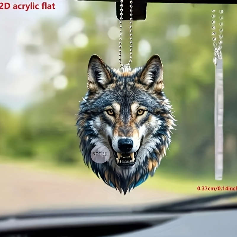 1pc 2D Flat  Unique  Wolf Head Acrylic Pendant Exquisite Fur and Eye Design Ideal for Car Rea