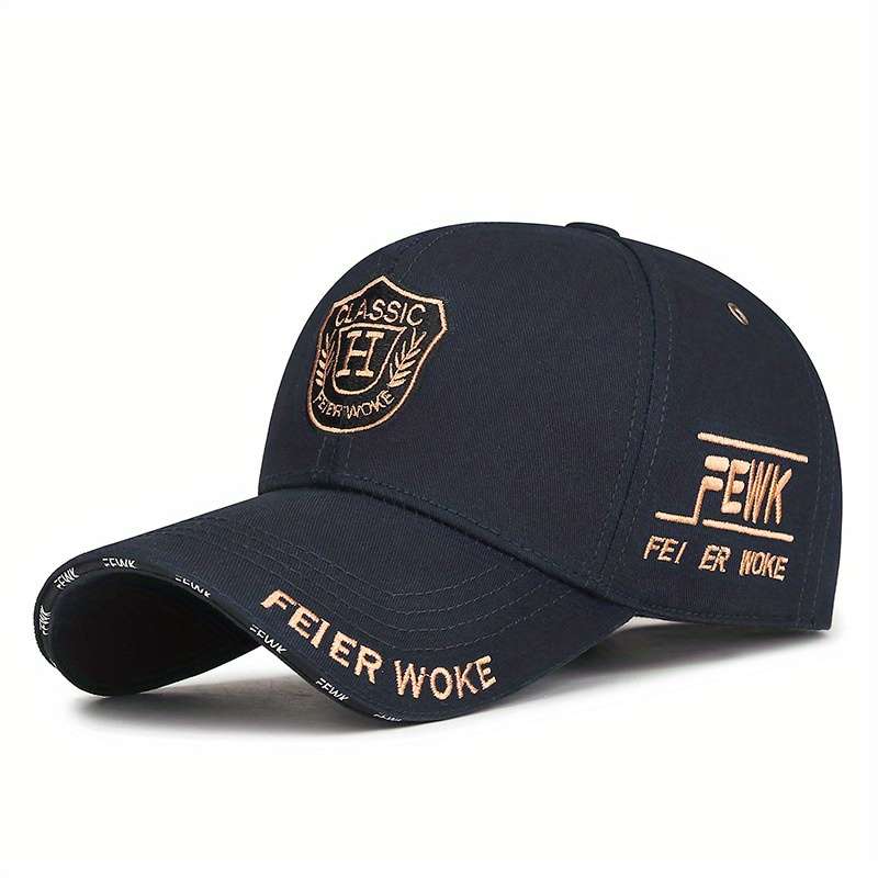 1pc FEWK Unisex Baseball Cap Breathable Polyester Adjustable Fit Embroidered Logo Golden Ba