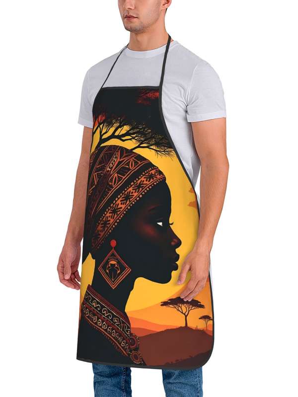 1pc Vibrant African Print Kitchen Apron Stylish Black Woman Design with Tribal Patterns Durable